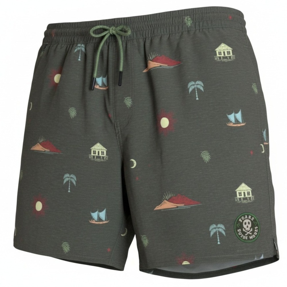 ROARK Shorey Mens L Large Swim Trunks Shorts‎ Fue Fenua Dark Military Print